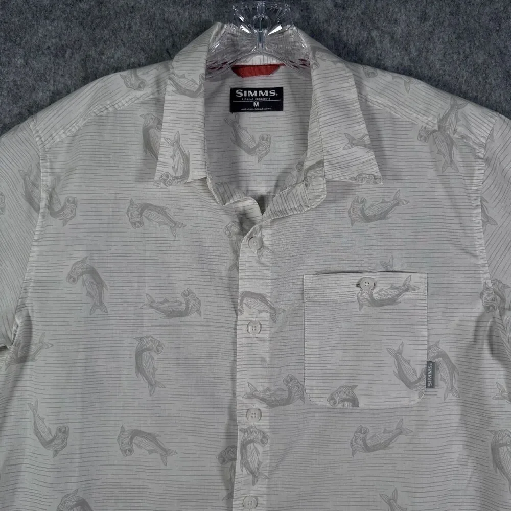 Simms Shirt Mens Size Medium White Short Sleeve Pocket Fishing Lightweight - Picture 1 of 11